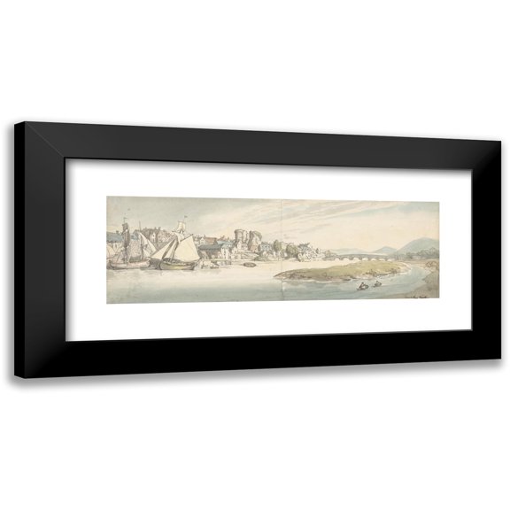 Thomas Rowlandson 18x9 Black Modern Framed Museum Art Print Titled - View of Town on a River (Carwitham Castle) (1775-1827)