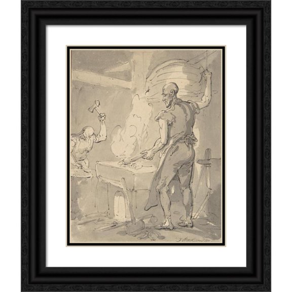 Thomas Rowlandson 20x24 Black Ornate Framed Double Matted Museum Art Print Titled: A Blacksmith (18th-19th Century)