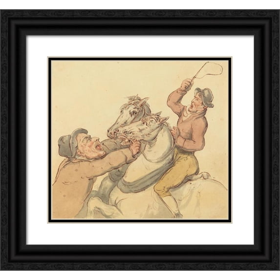 Thomas Rowlandson 22x20 Black Ornate Framed Double Matted Museum Art Print Titled: Drovers with a Pair of Rearing Horses