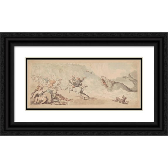 Thomas Rowlandson 24x13 Black Ornate Framed Double Matted Museum Art Print Titled: Dr. Syntax and the Whale (ca. 1812-1822)
