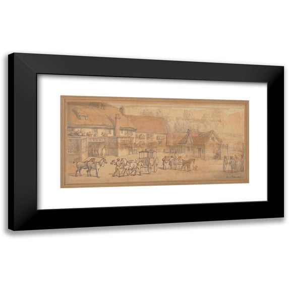 Thomas Rowlandson 24x14 Black Modern Framed Museum Art Print Titled - The Coach Inn (1817)