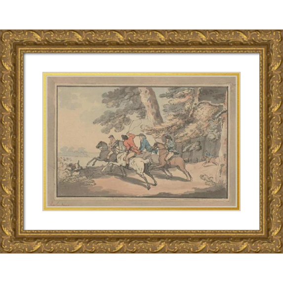 Thomas Rowlandson 24x17 Gold Ornate Framed and Double Matted Museum Art Print Titled - Hunt Scene (1787)