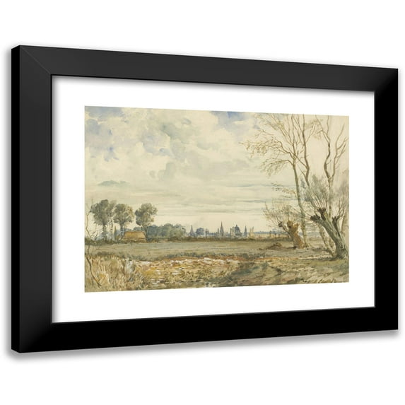 Thomas Shotter Boys 18x14 Black Modern Framed Museum Art Print Titled - Meadows with a Distant View of Oxford (1830s)