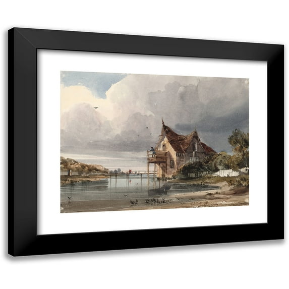 Thomas Shotter Boys 18x15 Black Modern Framed Museum Art Print Titled - A River and Cottage with White Paling (1833)