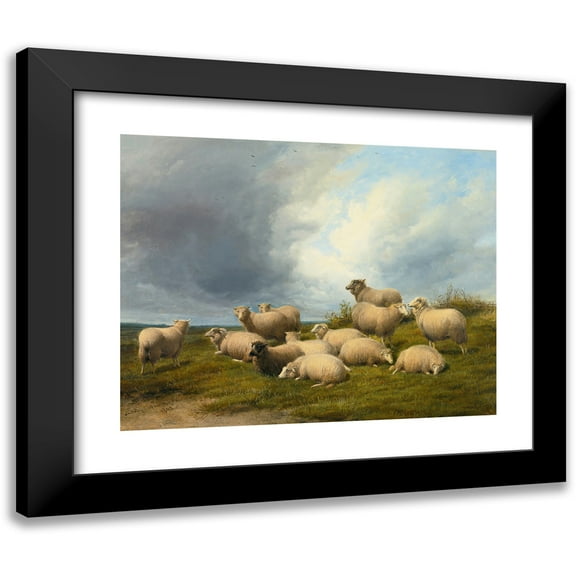 Thomas Sidney Cooper 14x12 Black Modern Framed Museum Art Print Titled - Sheep in a Pasture (1889)