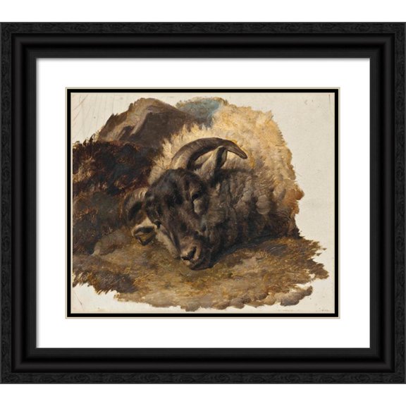 Thomas Sidney Cooper 23x20 Black Ornate Framed Double Matted Museum Art Print Titled: Study of a Ram's Head