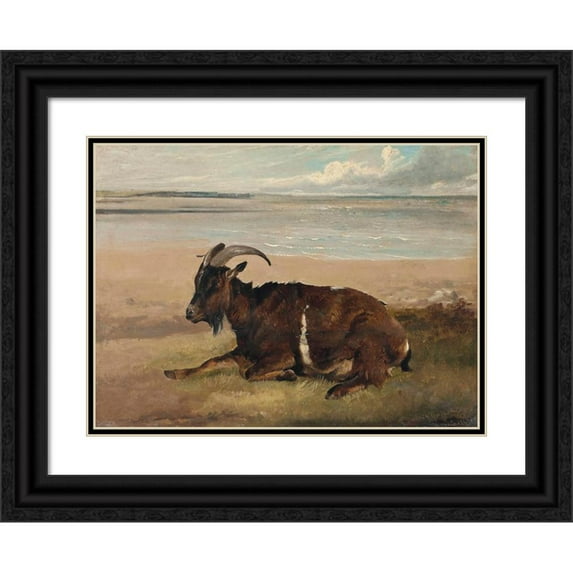 Thomas Sidney Cooper 24x19 Black Ornate Framed Double Matted Museum Art Print Titled: A Goat by the Shore, Margate (1843)