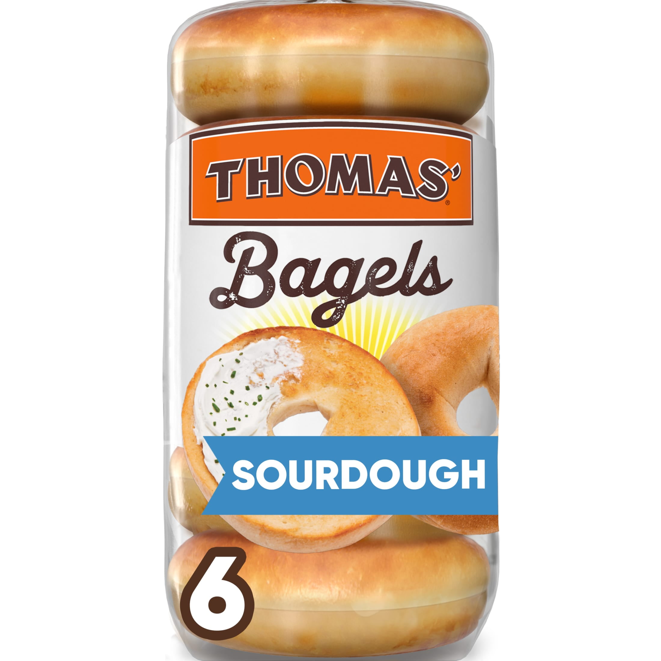 Thomas' Sourdough Bagels, 6 count, Pre-sliced Bagels, 20 oz Bag