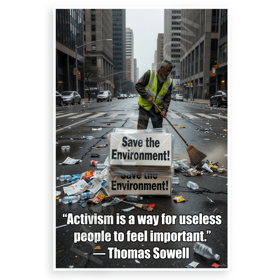 Thomas Sowell "Activism is a Way for Useless People to Feel Important" Environmental Satire 12x18 US Made Poster