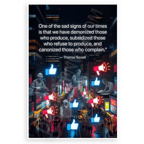 Thomas Sowell 'Demonized Those Who Produce Subsidized Those Who Refuse' Inspirational 12x18 US Made Poster