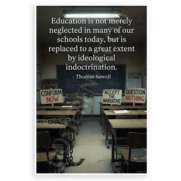 Thomas Sowell 'Education Replaced by Indoctrination' Classroom 12x18 US Made Poster