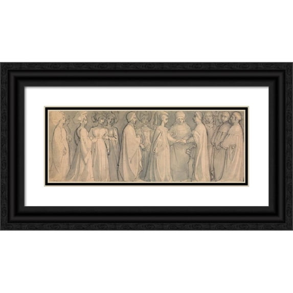 Thomas Stothard 18x9 Black Ornate Wood Framed Double Matted Museum Art Print Titled - Frieze of a Medieval Wedding