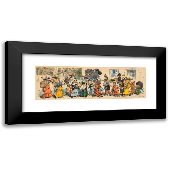 Thomas Sullivant 14x7 Black Modern Framed Museum Art Print Titled - Animals in Sunday Garb