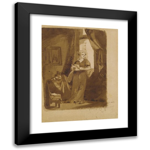 Thomas Sully 12x14 Black Modern Framed Museum Art Print Titled - Woman at a Window (From Sketchbook) (1810-20)