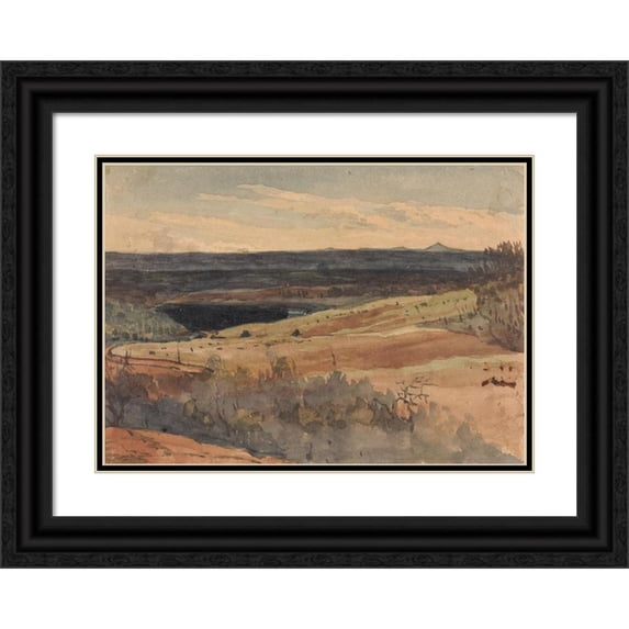 Thomas Sully 14x11 Black Ornate Wood Framed Double Matted Museum Art Print Titled: Rolling Fields, Mountains in Distance