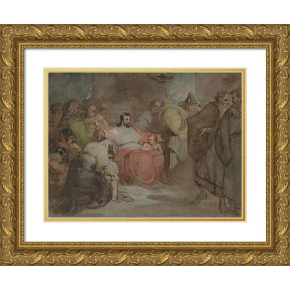 Thomas Sully 14x11 Gold Ornate Wood Frame and Double Matted Museum Art Print Titled - Suffer the Little Children