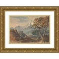 thumbnail image 1 of Thomas Sully 18x14 Gold Ornate Wood Frame and Double Matted Museum Art Print Titled - Landscape with Mountains, Lake Castle, Seated Figure in Foreground (1834), 1 of 4