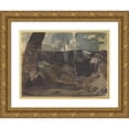 thumbnail image 1 of Thomas Sully 18x14 Gold Ornate Wood Frame and Double Matted Museum Art Print Titled - Rocky Landscape, Large Tree Trunk in Foreground, 1 of 4