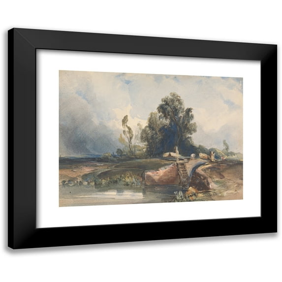 Thomas Sully 24x19 Black Modern Framed Museum Art Print Titled - Landscape with Canal and Lock; Figures at Lock