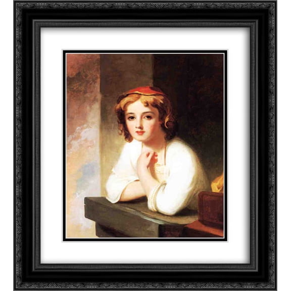 Thomas Sully 2x Matted 20x24 Black Ornate Framed Art Print 'Girl Leaning at a Window'