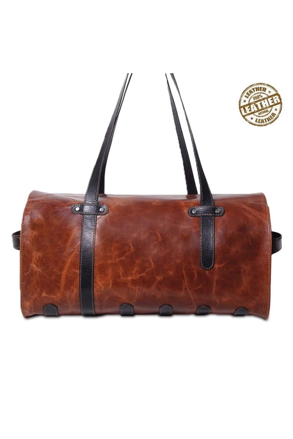 Thomas- The Brown and Black Genuine Leather Trendy Spacious Lightweight Duffle bag