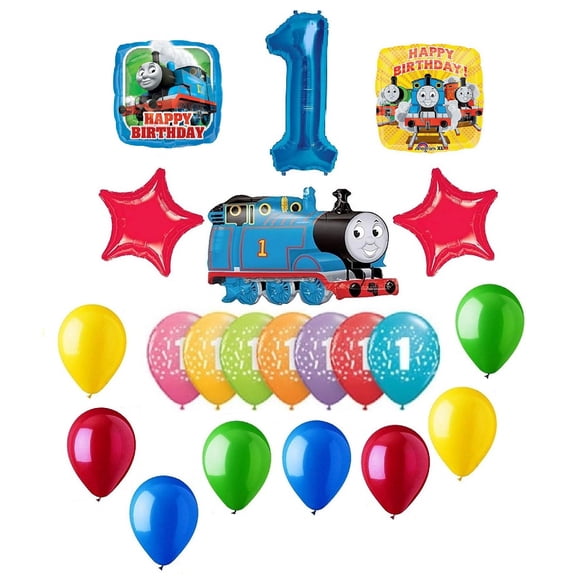 Thomas The Tank Engine Train 1st Happy Birthday Party Balloons 22 Piece Decorations Set