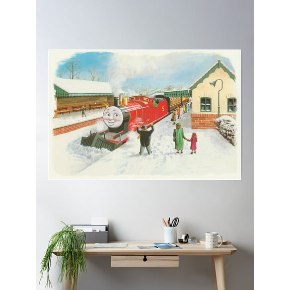 Thomas The Tank Engine Vintage Illustration: Cold Winter Snow Poster Wall Art, Modern Wall Decor For Living Room Bedroom, 8x12 UNFRAMED