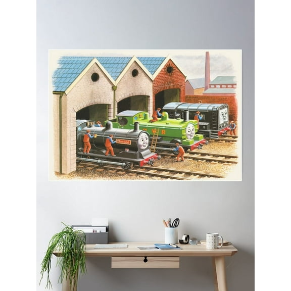 Thomas The Tank Engine Vintage Illustration: Spring Cleaning Poster Wall Art, Modern Wall Decor For Living Room Bedroom, 8x12 UNFRAMED