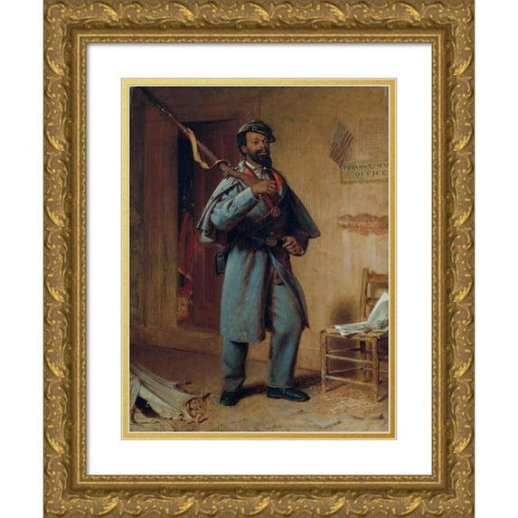 Thomas Waterman Wood 11x14 Gold Ornate Wood Frame and Double Matted Museum Art Print Titled - A Bit of War History; the Recruit (1866)