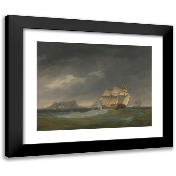 Thomas Whitcombe 14x12 Black Modern Framed Museum Art Print Titled - Running Into Stormy Weather off Gibraltar