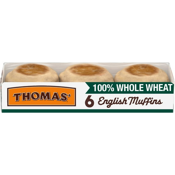 Thomas' Whole Wheat English Muffins, 6 count, English Muffins, 12 oz Tray pack of 2
