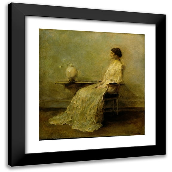 Thomas Wilmer Dewing 12x13 Black Modern Framed Museum Art Print Titled - Lady in White (No. 2) (ca. 1910)