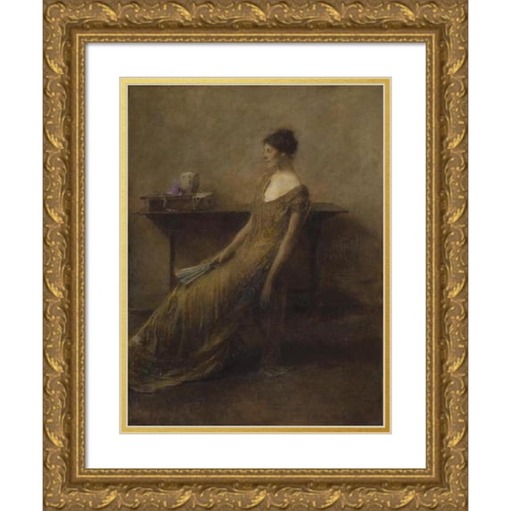 Thomas Wilmer Dewing 12x14 Gold Ornate Wood Frame and Double Matted Museum Art Print Titled - Lady in Gold