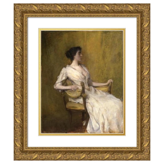 Thomas Wilmer Dewing 12x14 Gold Ornate Wood Frame and Double Matted Museum Art Print Titled - Lady in White (C.1901)
