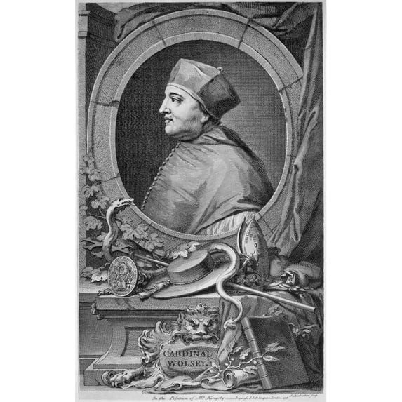 Thomas Wolsey. Nenglish Prelate And Statesman. Line Engraving 1738 By Jakob Houbraken. Print by