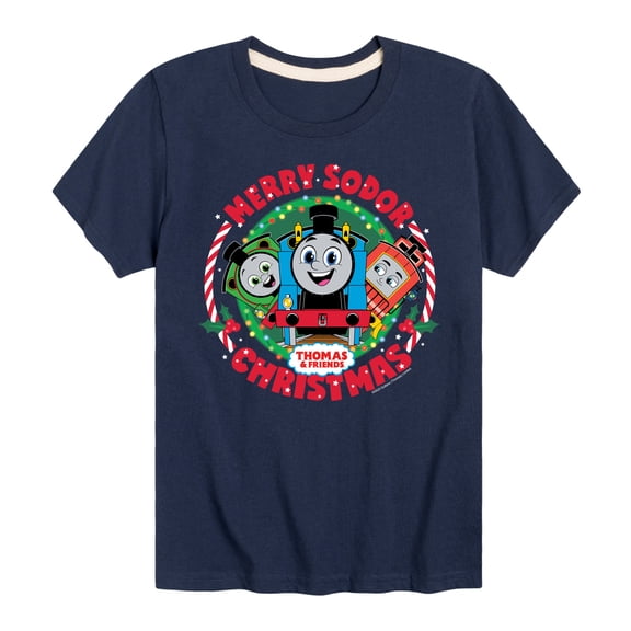 Thomas & Friends - Merry Sodor Christmas Darks Only - Youth and Toddler Short Sleeve Graphic T-Shirt