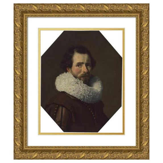 Thomas de Keyser 15x18 Gold Ornate Wood Frame and Double Matted Museum Art Print Titled - Portrait of a Gentleman Wearing a Fancy Ruff (1627)