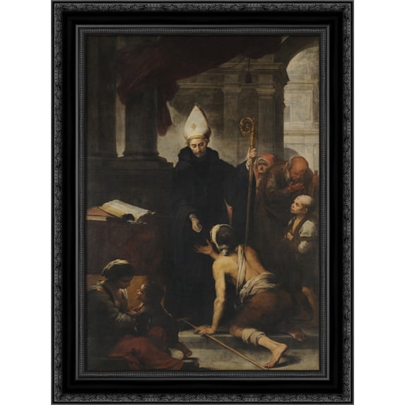 Thomas of Villanova giving alms to the poors 20x20 Black Ornate Wood Framed Canvas Art by Murillo, Bartolome