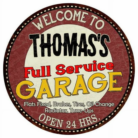 Thomas's Full Service Garage 12" Round Metal Sign Man Cave Décor 200120037353