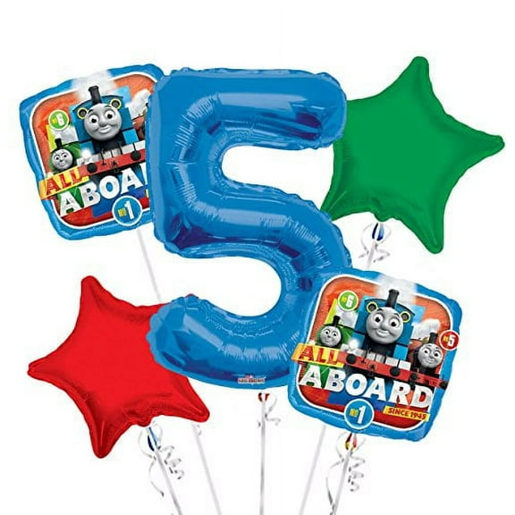 Thomas the Tank Balloon Bouquet 5th Birthday 5 pcs - Party Supplies