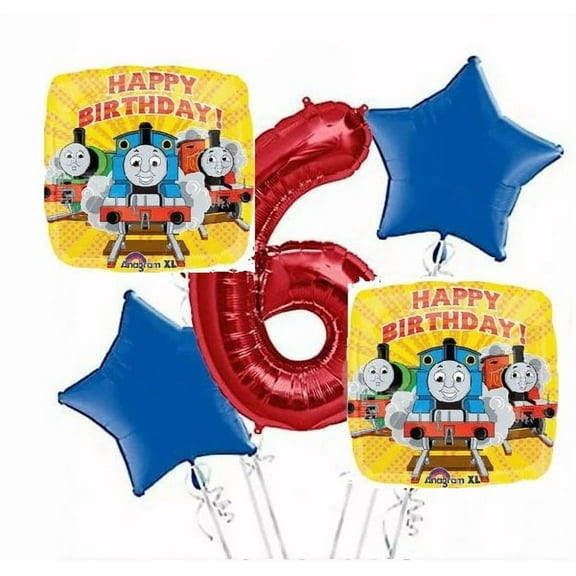Thomas the Tank Balloon Bouquet 6th Birthday 5 pcs - Party Supplies