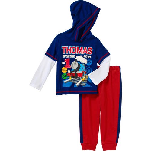 Thomas the Train Baby Toddler Boy Hooded Tee and Fleece Pants Outfit