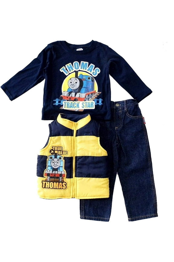 Thomas the Train Little Boys' Toddler 3 Piece Vest Set True Blue Thomas 4T