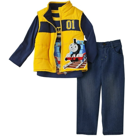 Thomas the Train Little Boys' Toddler 3pc Vest Set Yellow and Navy 2T