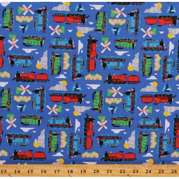 Thomas the Train Medium Blue Cotton Fabric