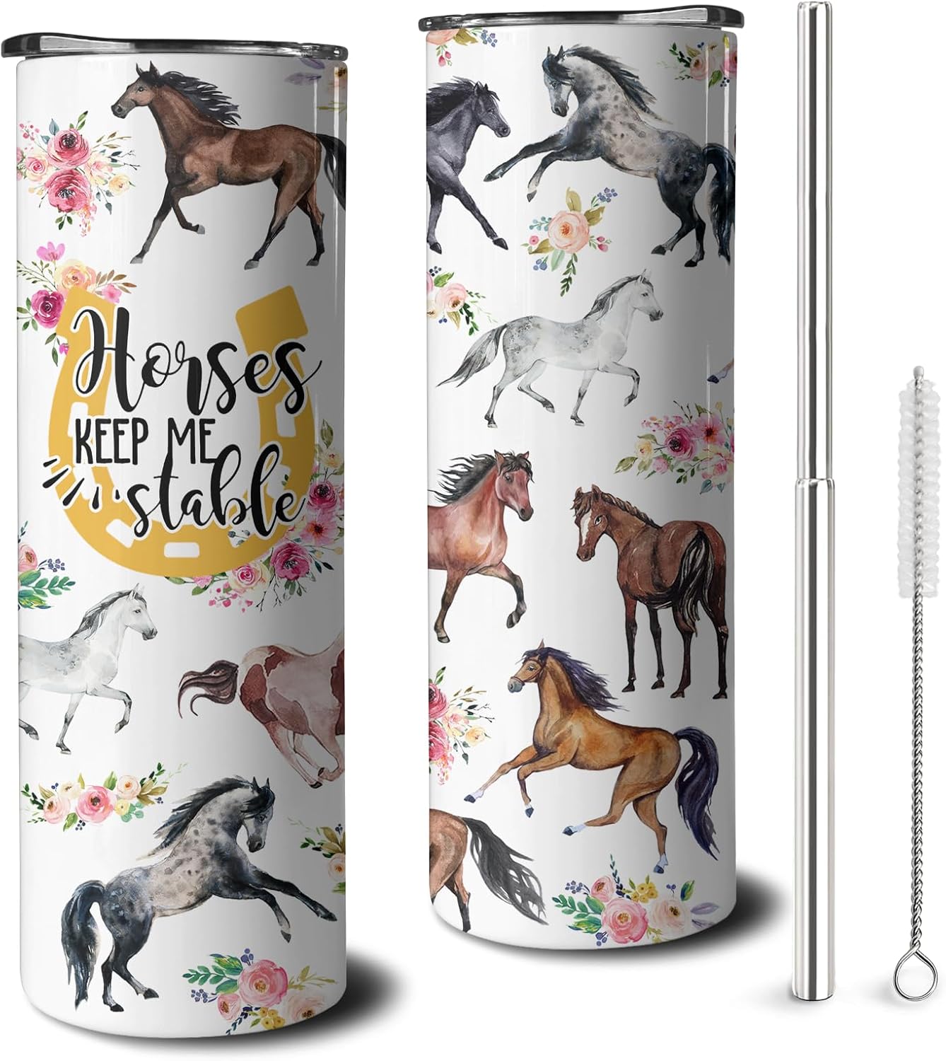 Thomasamwr 20oz Insulated Stainless Steel Travel Coffee Mug with Straw & Lid – Horse Themed Gift for Women and Girls, Equestrian Tumbler Cup