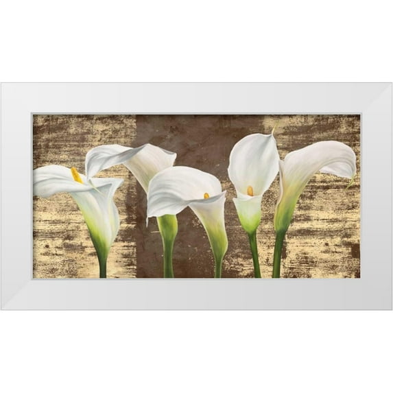 Thomlinson, Jenny 18x11 White Modern Wood Framed Museum Art Print Titled - Callas on Gold (mocca variation)