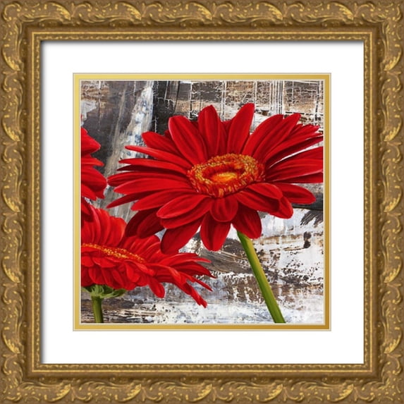 Thomlinson, Jenny 20x20 Gold Ornate Wood Framed with Double Matting Museum Art Print Titled - Red Gerberas II