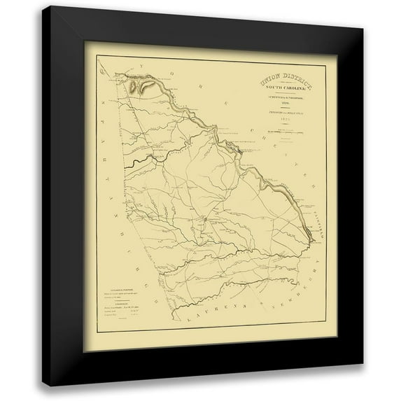 Thompson 12x13 Black Modern Framed Museum Art Print Titled - Union District South Carolina - Thompson 1825