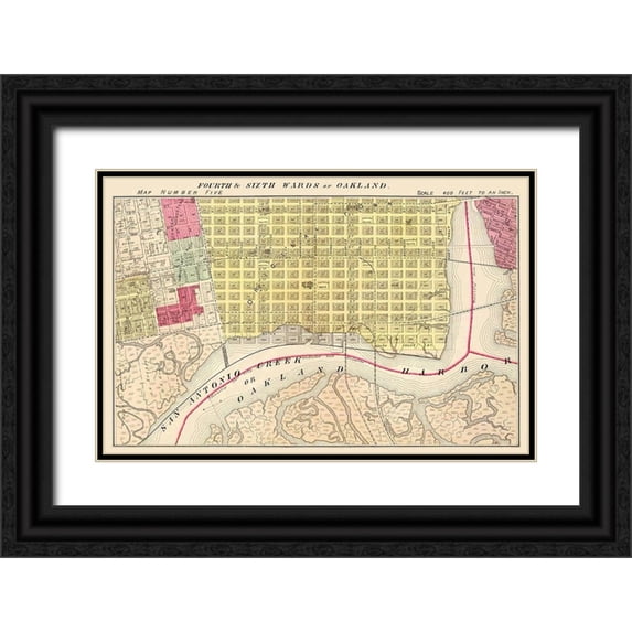 Thompson 14x11 Black Ornate Wood Framed with Double Matting Museum Art Print Titled - Oakland, 4th And 6th Wards California Landowner